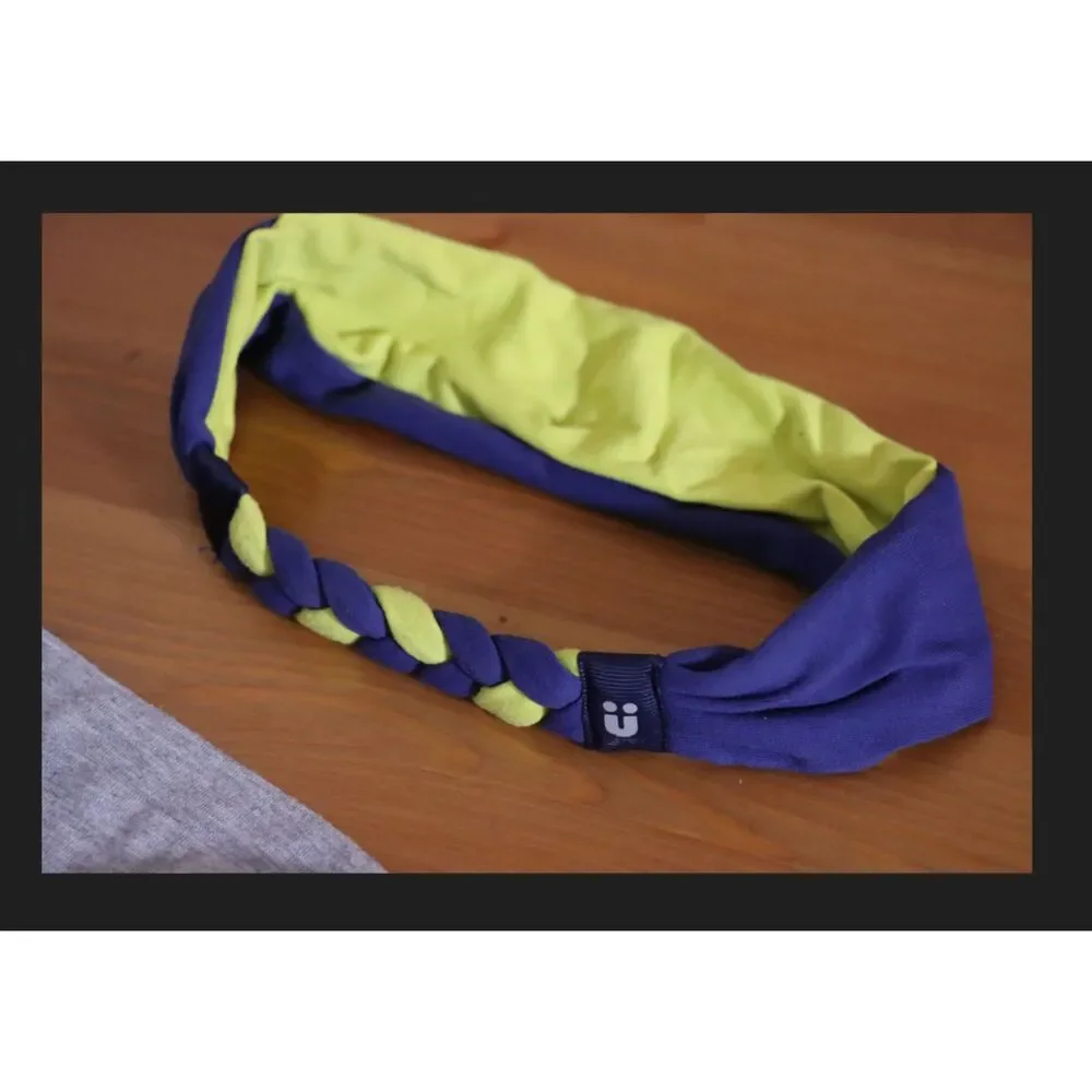 Set of Two Headbands Gray & Blue Lime Green Braided Detail
